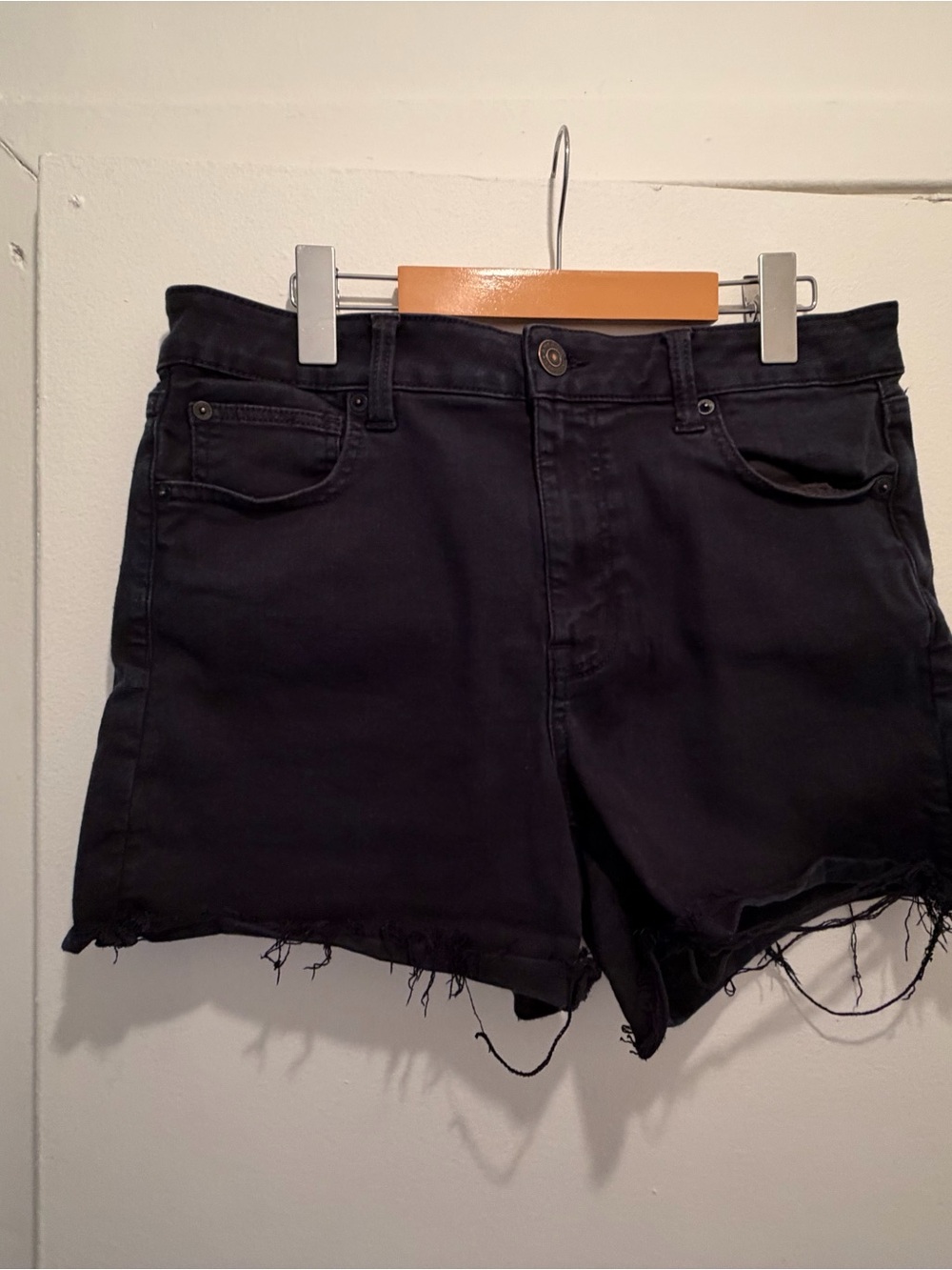 American Eagle Outfitters Black High-Waist Frayed Denim Shorts